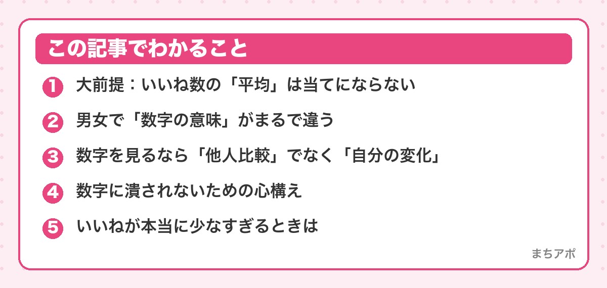 この記事でわかること（マッチングアプリのいいね数の平均は気にしなくていい理由）