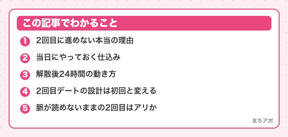 この記事でわかること(2回目のデートに繋げる方法|勝負は解散後48時間にある)
